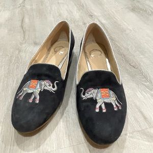 C-Wonder blue velvet , embroidered flats